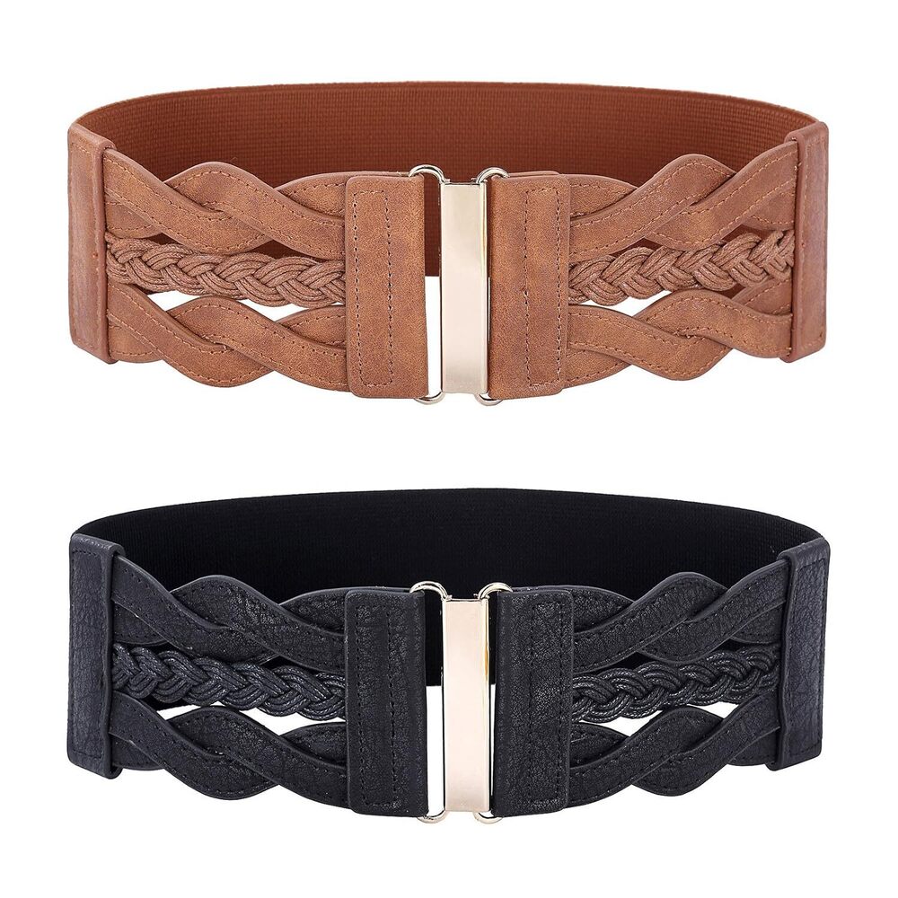 Womens Wide Elastic Belts PU Leather Waist Belts Vintage Fashion